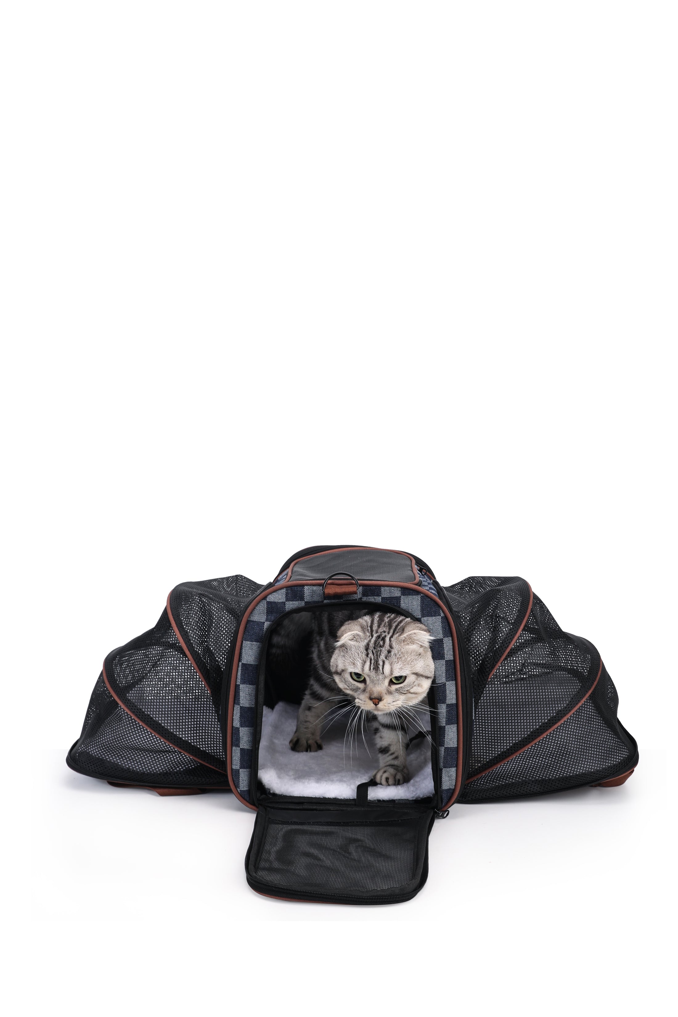 Modway Plaid Denim Double Tent Pet Carrier