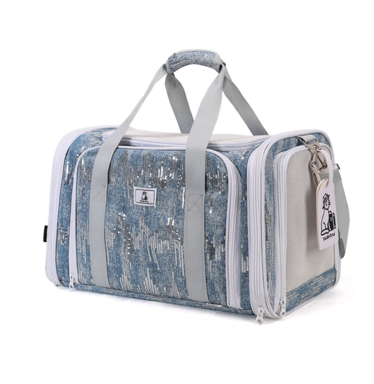 Nova Glitter Denim Double Tent Pet Carrier