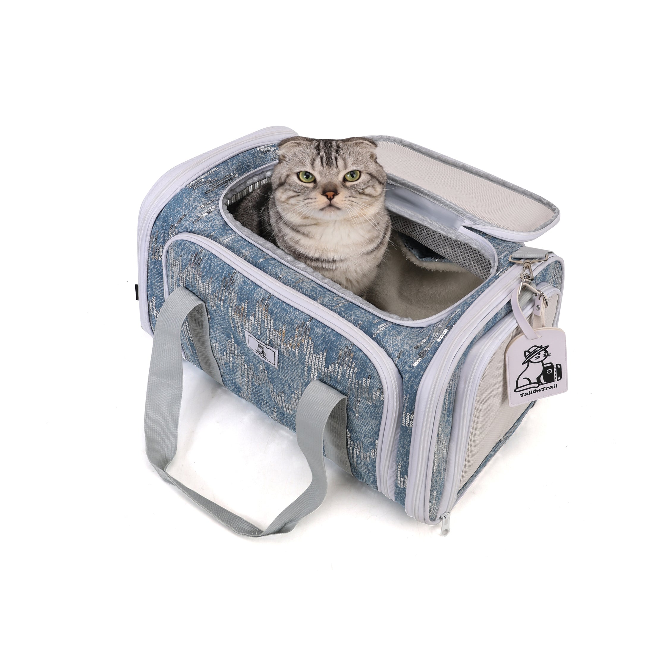 Nova Glitter Denim Double Tent Pet Carrier