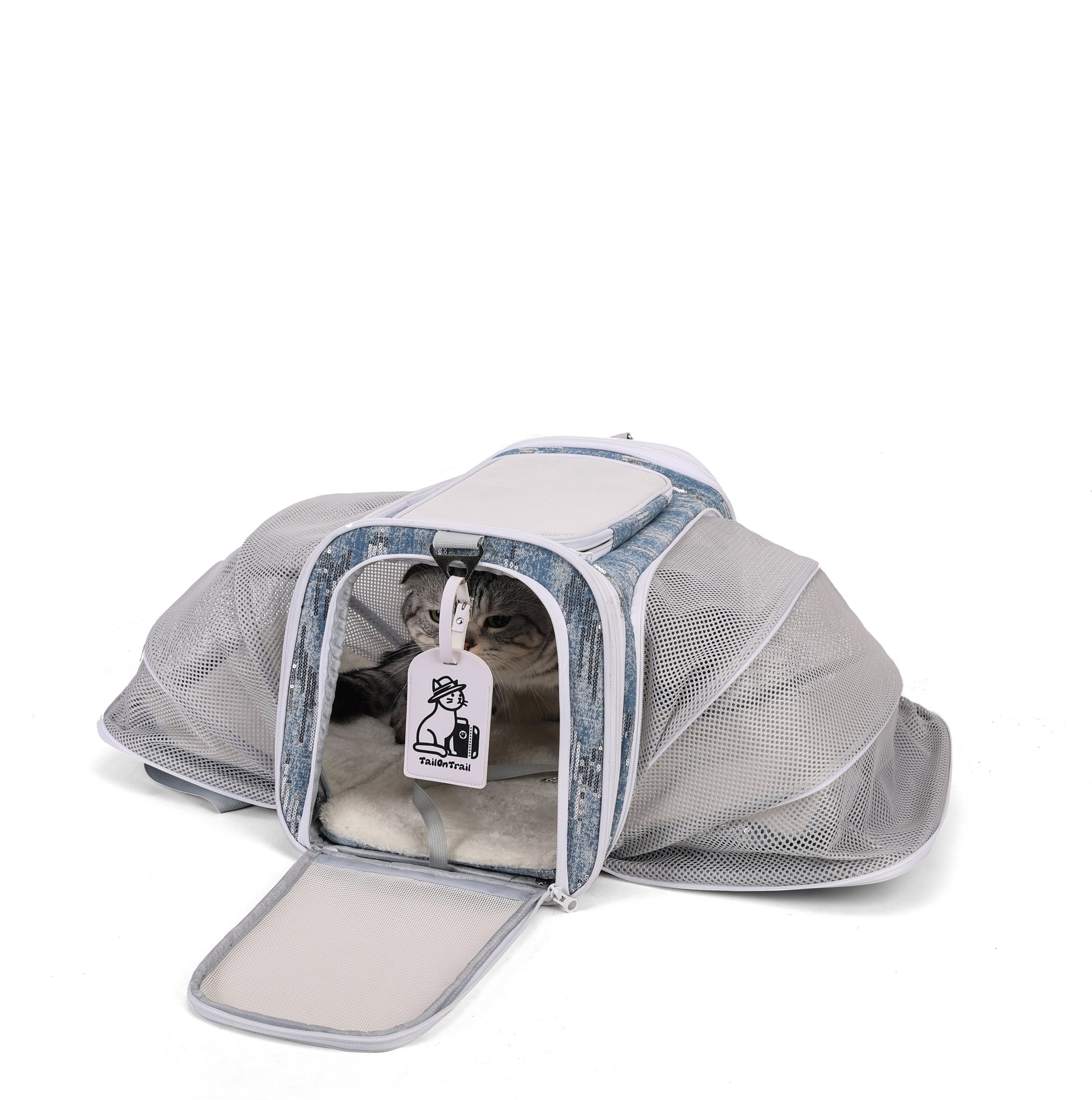 Nova Glitter Denim Double Tent Pet Carrier