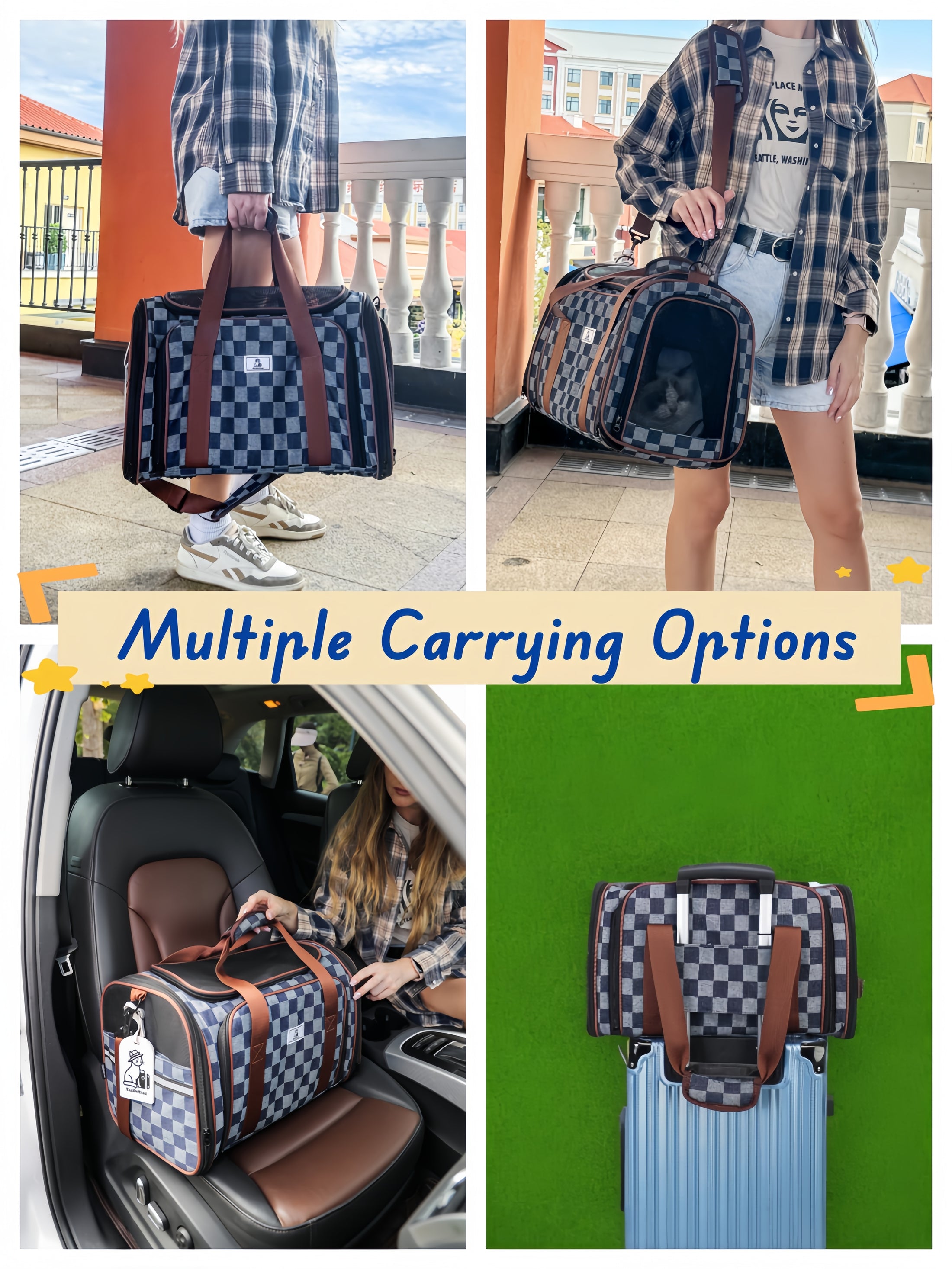 Modway Plaid Denim Double Tent Pet Carrier