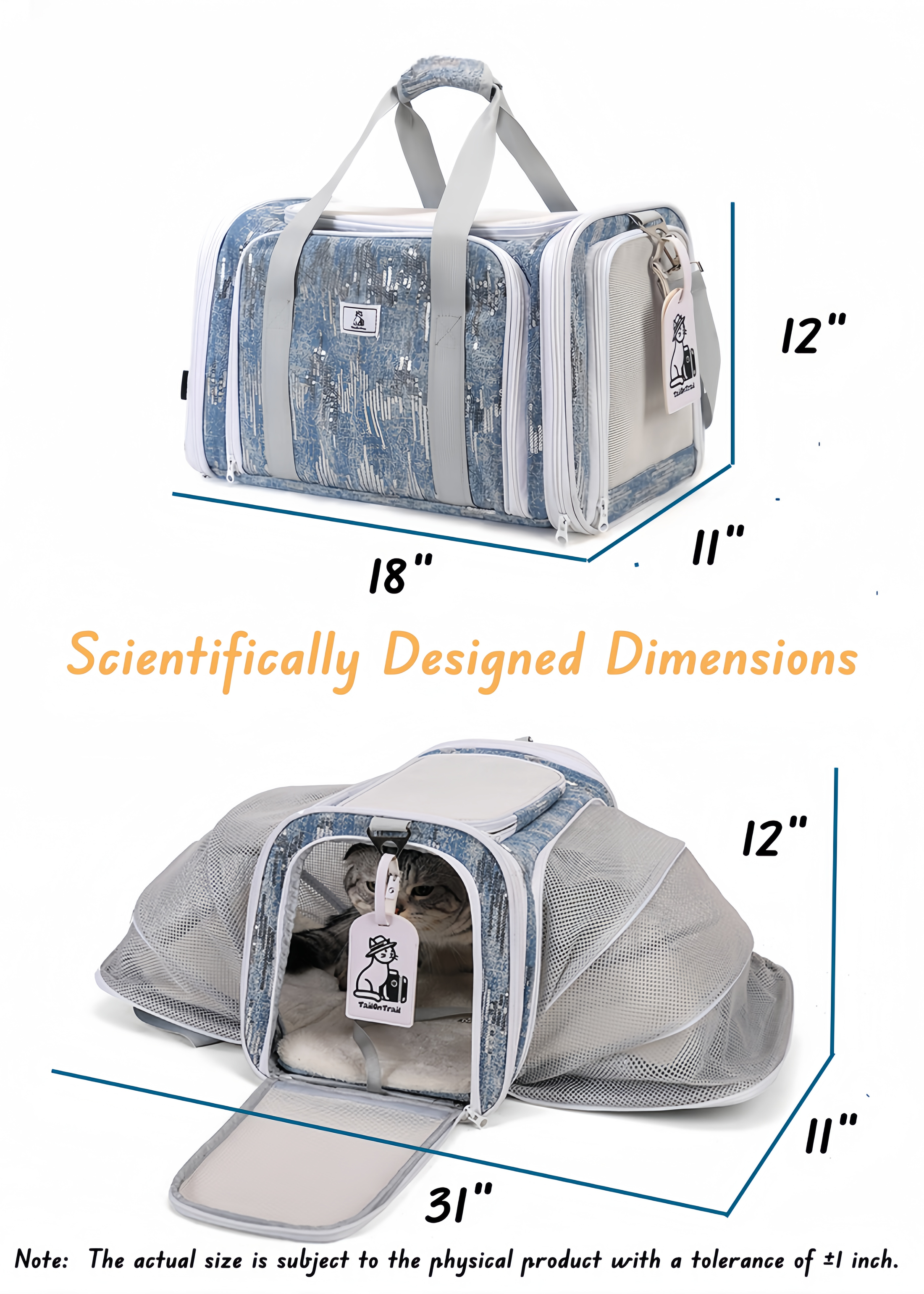 Nova Glitter Denim Double Tent Pet Carrier